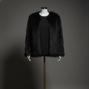 H&M Black Faux Fur Soft Winter Coat Size Large